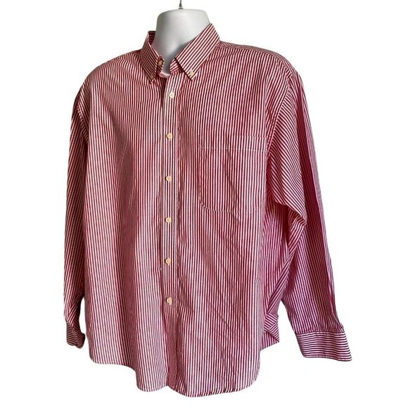 Puritan Long Sleeve Button Down Shirt Wrinkle Resistant Red White Stripes Large - Picture 4 of 9